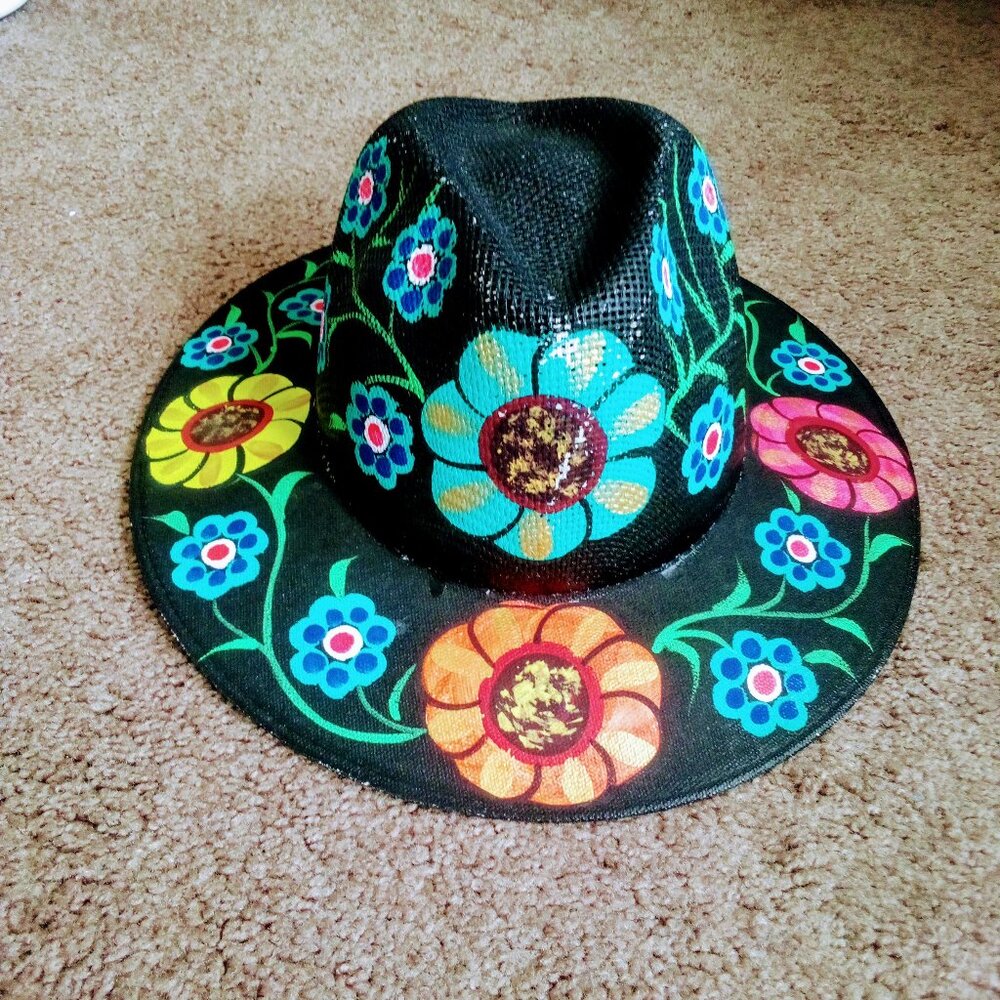 Hand painted fedora hat from Mexico.